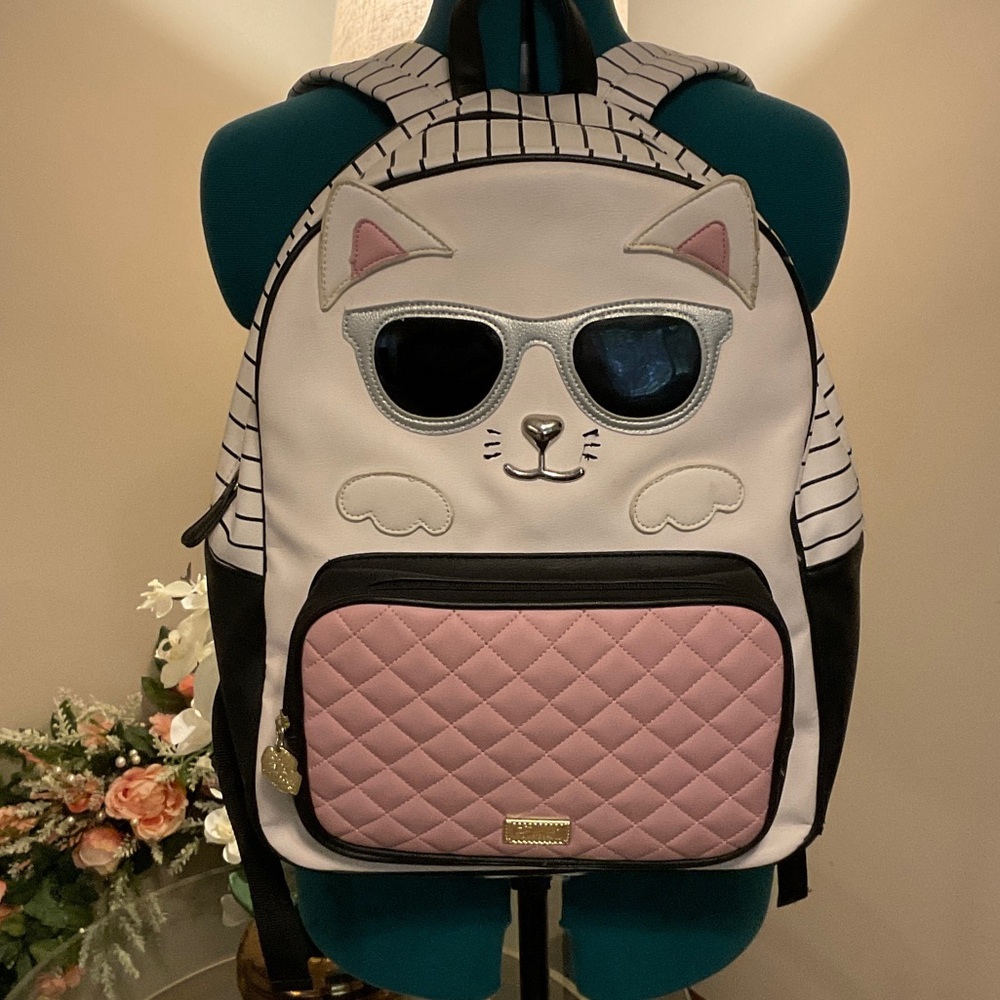Cat Design Kids Backpack - Pink and Black